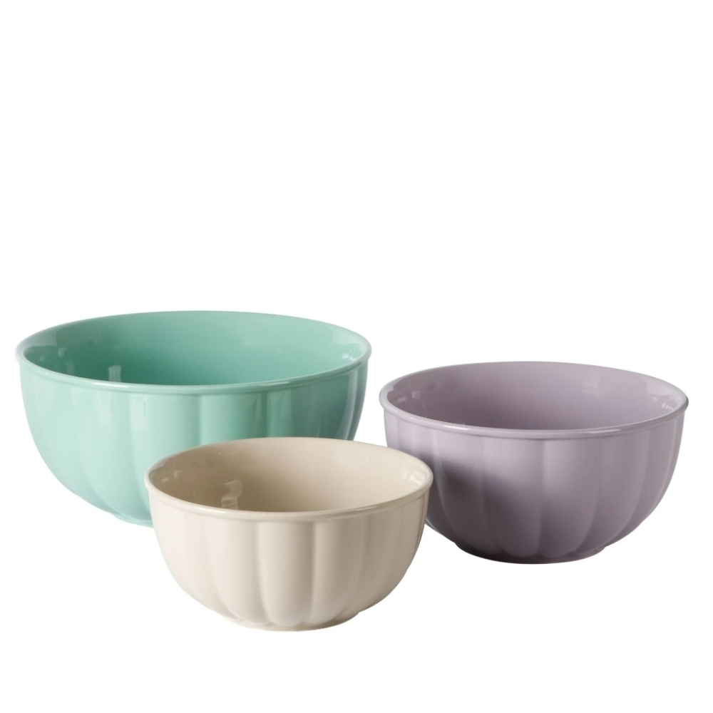 ❤️ New 2025 Pioneer Woman Ceramic Ribbed 3 Piece Bowl Set